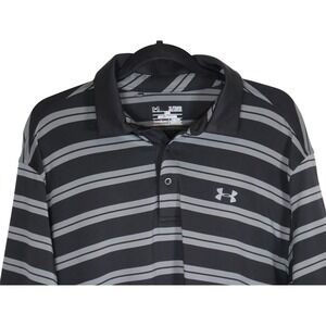 UNDER ARMOUR Performance Polo Shirt Striped Athletic Training Black Gray XL Golf